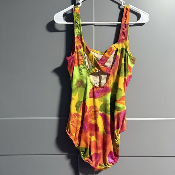 Longitude Women Floral Hawaiian Vacation One Piece Swimsuit 14 Multicolor - Picture 2 of 6